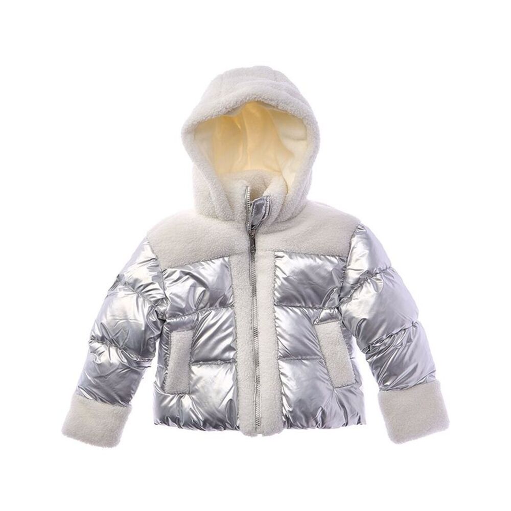 Sam Edelman Girls  Sherpa Trim Puffer Coat, Metallic